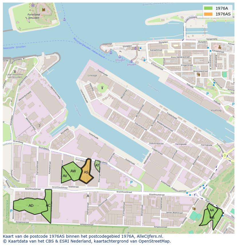 Afbeelding van het postcodegebied 1976 AS op de kaart.
