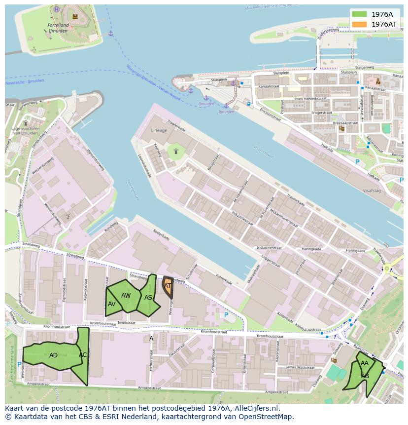 Afbeelding van het postcodegebied 1976 AT op de kaart.
