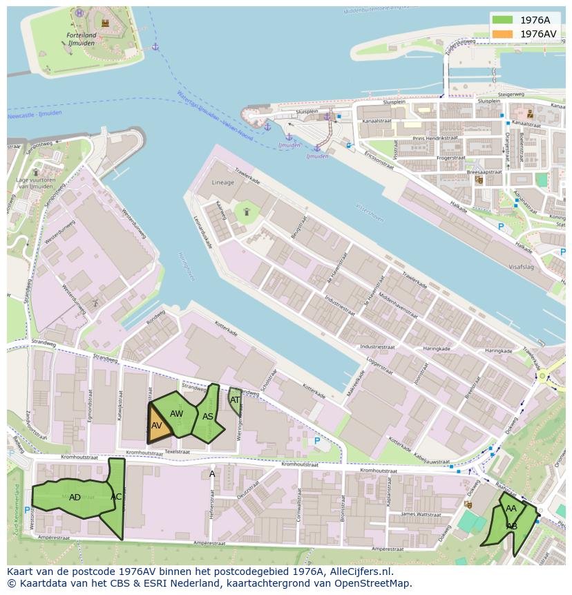 Afbeelding van het postcodegebied 1976 AV op de kaart.