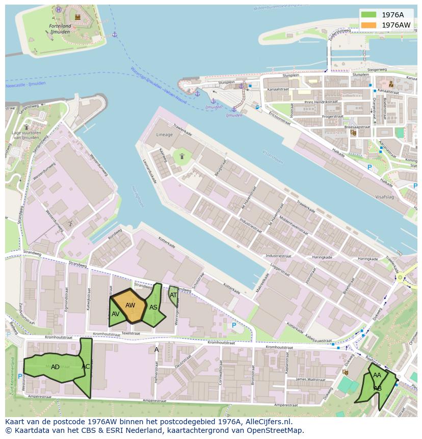 Afbeelding van het postcodegebied 1976 AW op de kaart.