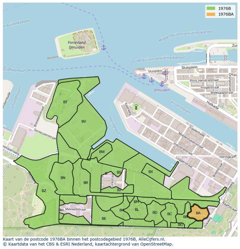 Afbeelding van het postcodegebied 1976 BA op de kaart.
