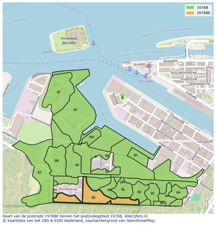 Afbeelding van het postcodegebied 1976 BE op de kaart.