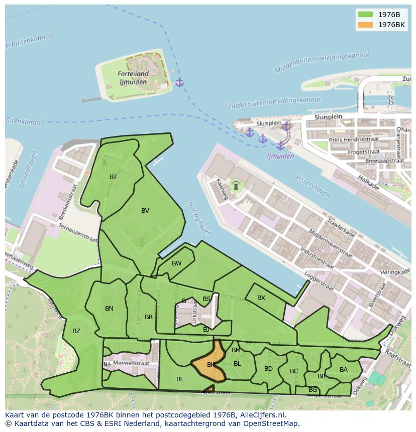 Afbeelding van het postcodegebied 1976 BK op de kaart.