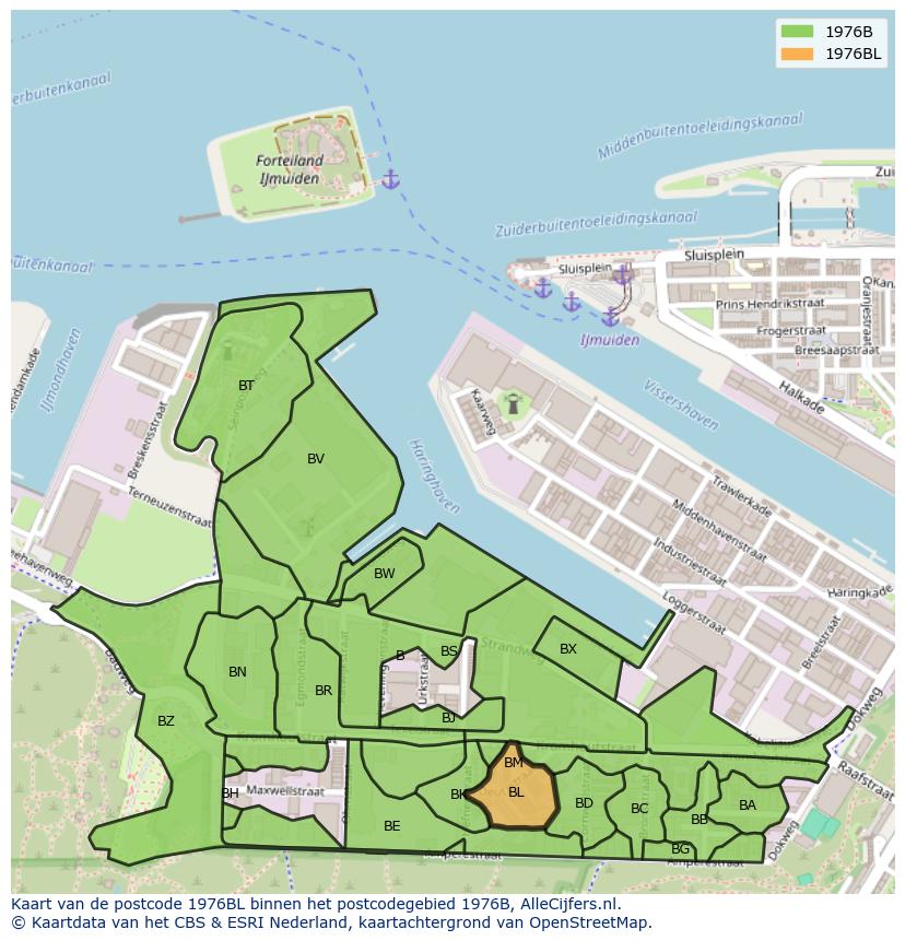 Afbeelding van het postcodegebied 1976 BL op de kaart.