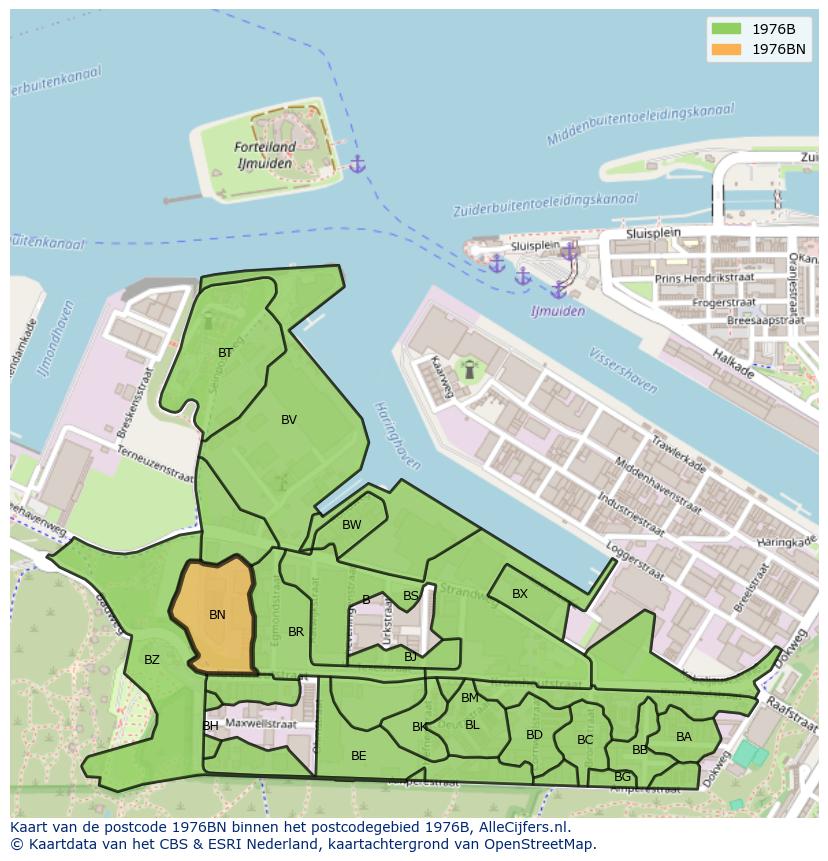 Afbeelding van het postcodegebied 1976 BN op de kaart.