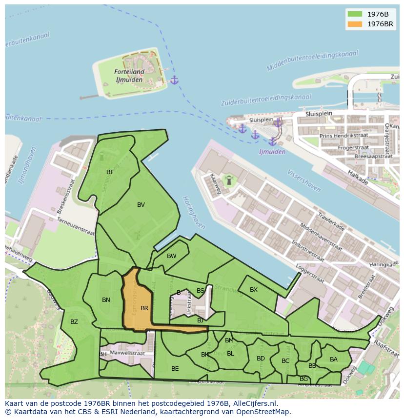 Afbeelding van het postcodegebied 1976 BR op de kaart.