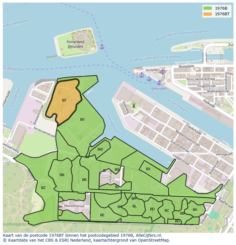 Afbeelding van het postcodegebied 1976 BT op de kaart.