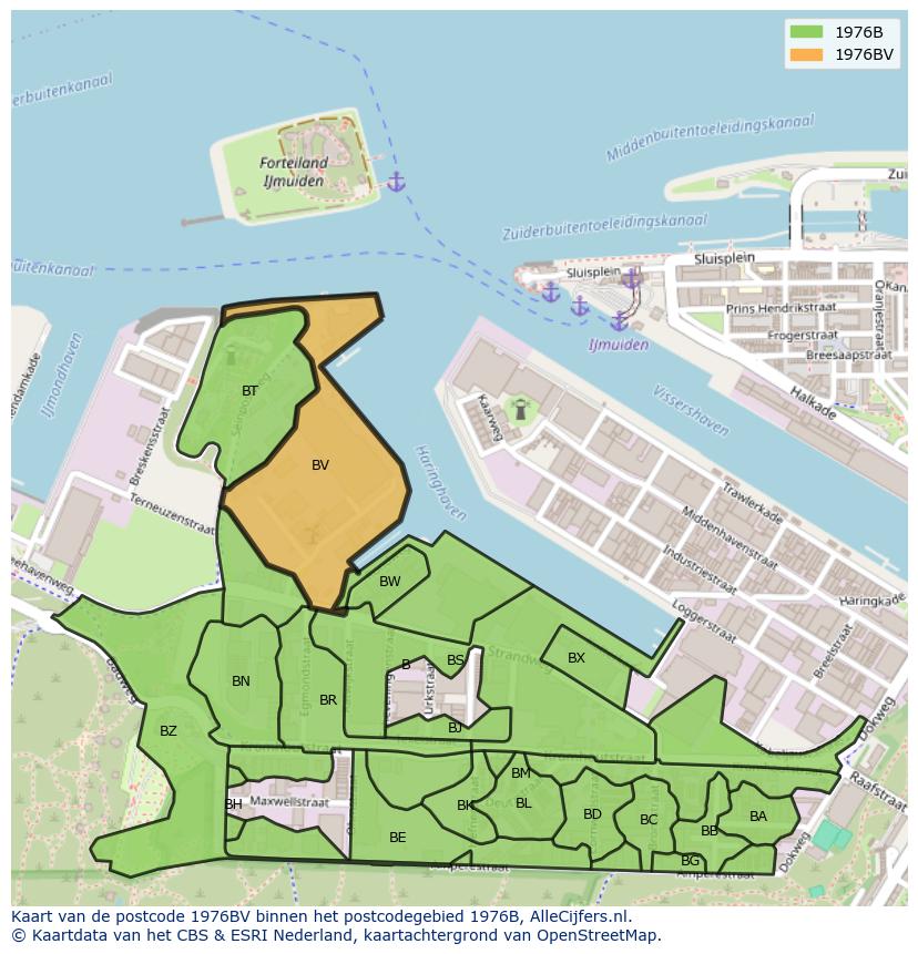 Afbeelding van het postcodegebied 1976 BV op de kaart.