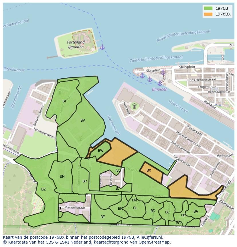 Afbeelding van het postcodegebied 1976 BX op de kaart.