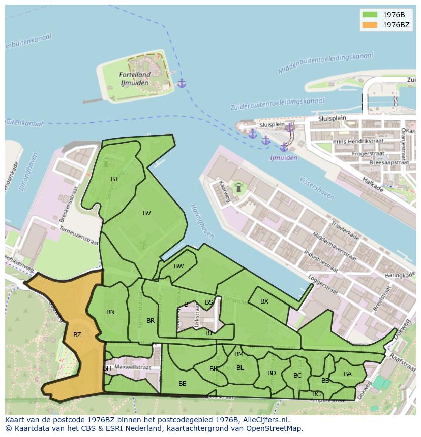 Afbeelding van het postcodegebied 1976 BZ op de kaart.