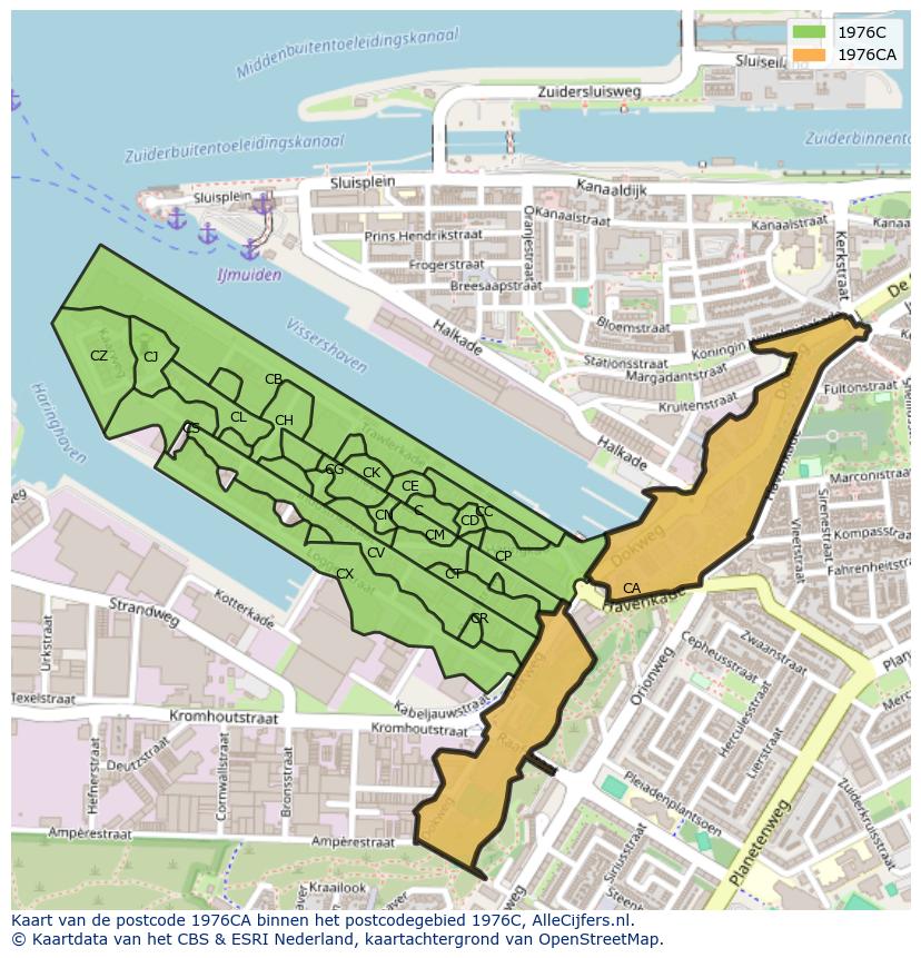 Afbeelding van het postcodegebied 1976 CA op de kaart.