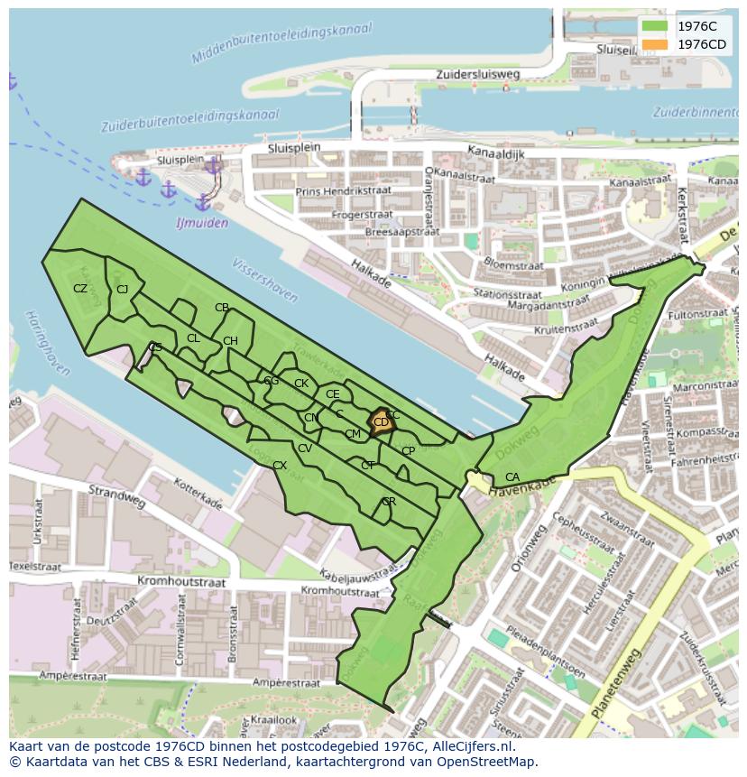 Afbeelding van het postcodegebied 1976 CD op de kaart.