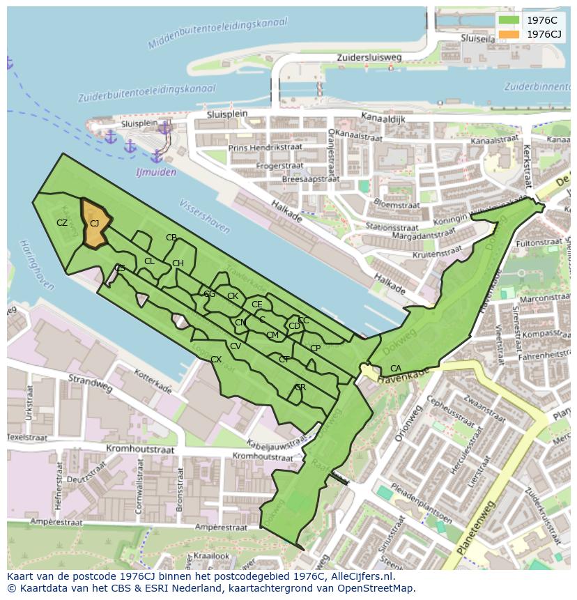 Afbeelding van het postcodegebied 1976 CJ op de kaart.