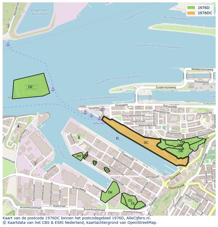 Afbeelding van het postcodegebied 1976 DC op de kaart.