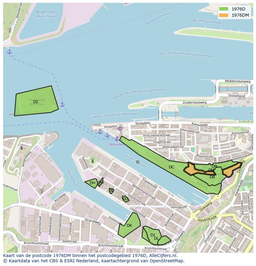 Afbeelding van het postcodegebied 1976 DM op de kaart.