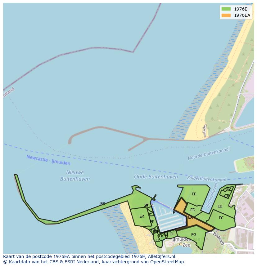 Afbeelding van het postcodegebied 1976 EA op de kaart.