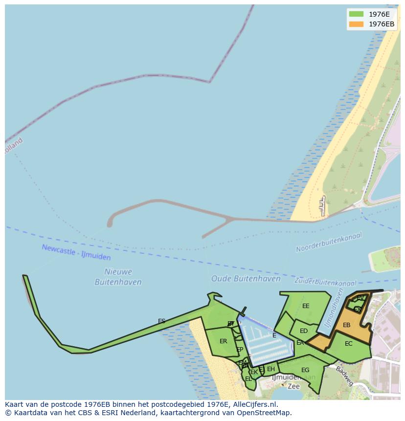 Afbeelding van het postcodegebied 1976 EB op de kaart.