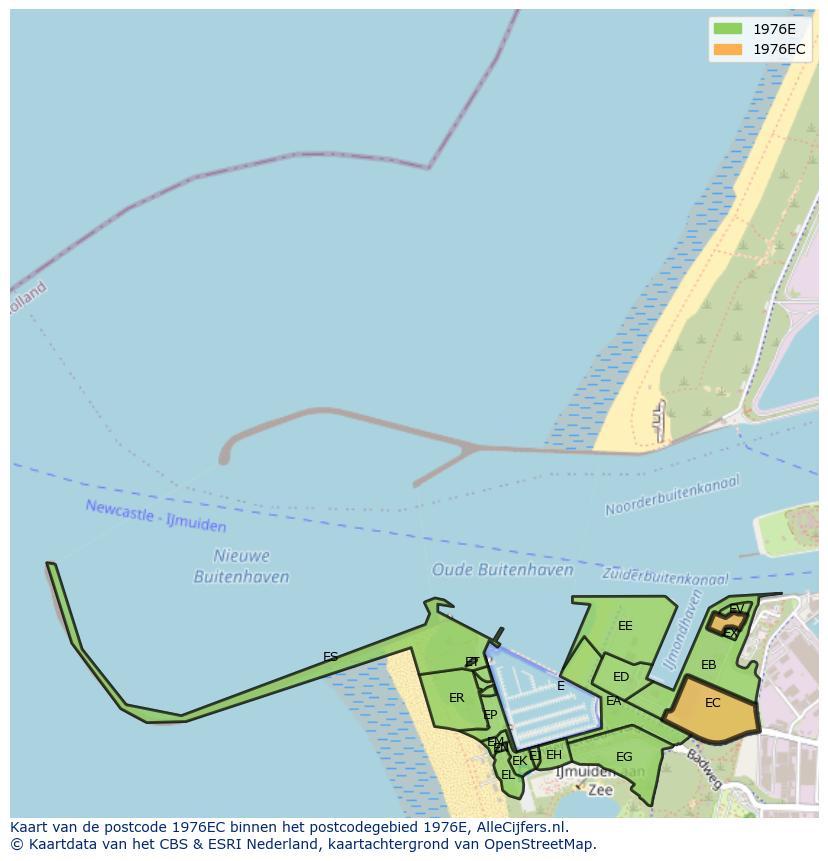 Afbeelding van het postcodegebied 1976 EC op de kaart.