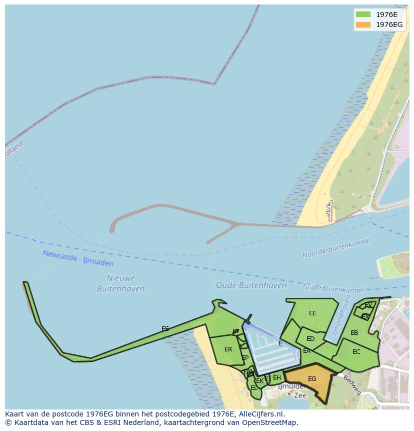 Afbeelding van het postcodegebied 1976 EG op de kaart.