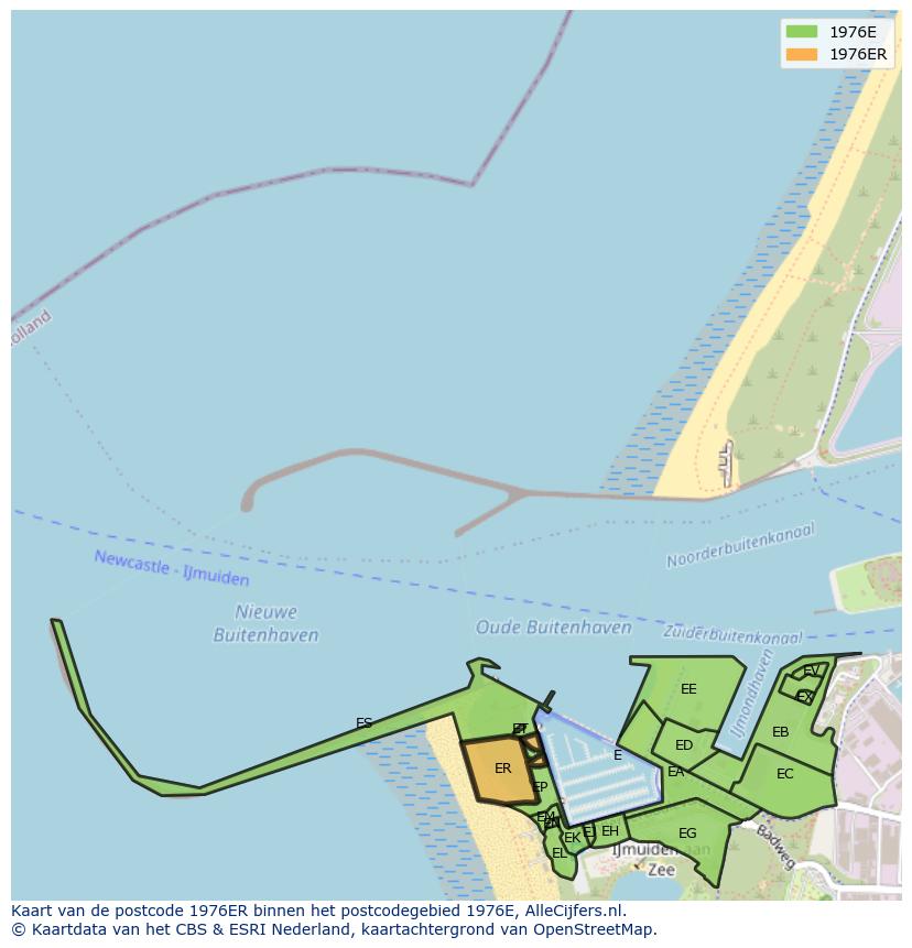 Afbeelding van het postcodegebied 1976 ER op de kaart.