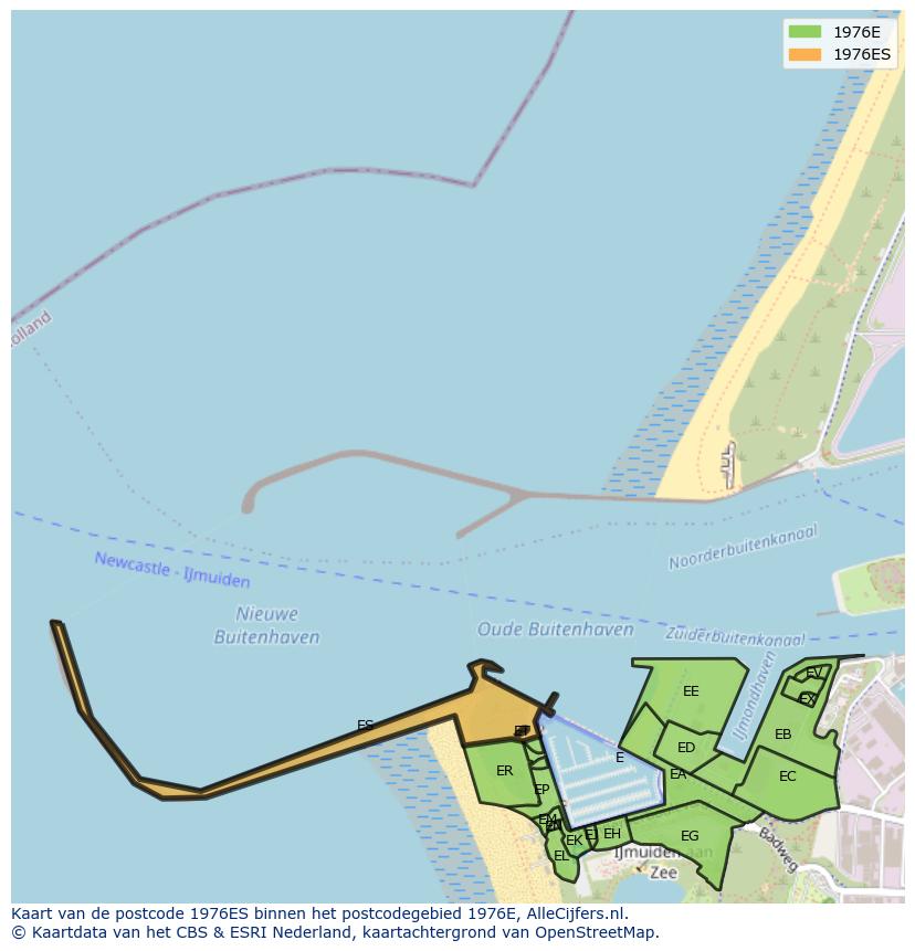 Afbeelding van het postcodegebied 1976 ES op de kaart.
