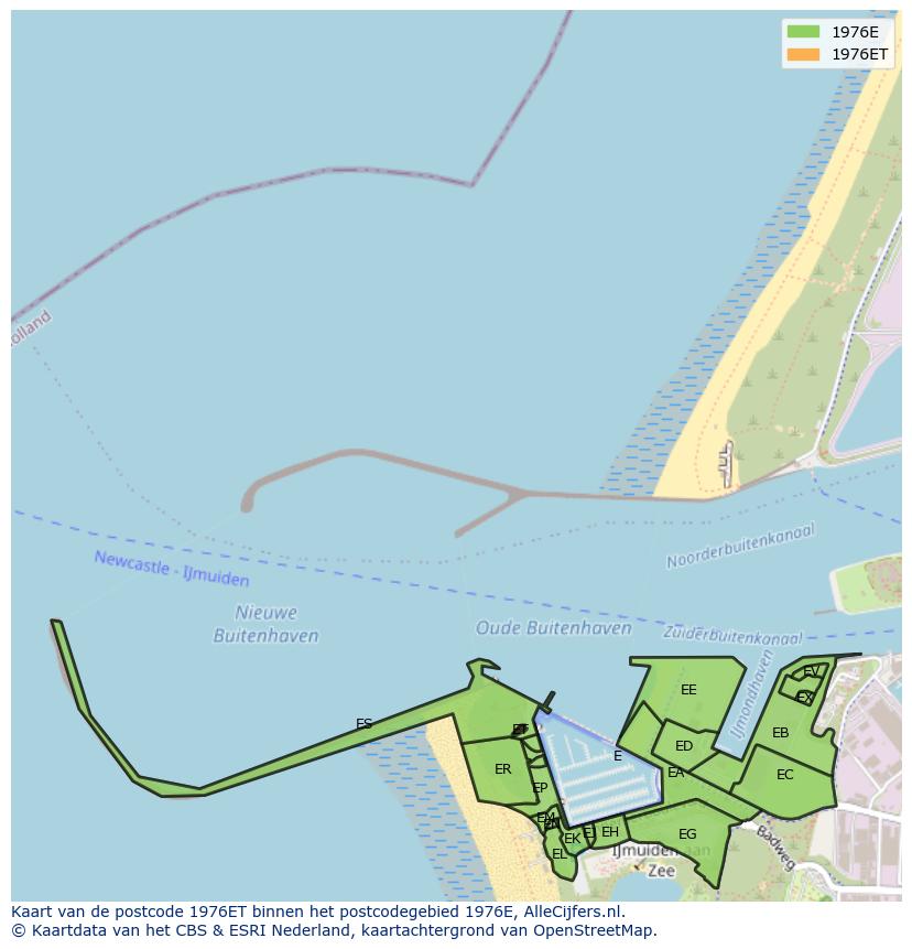 Afbeelding van het postcodegebied 1976 ET op de kaart.