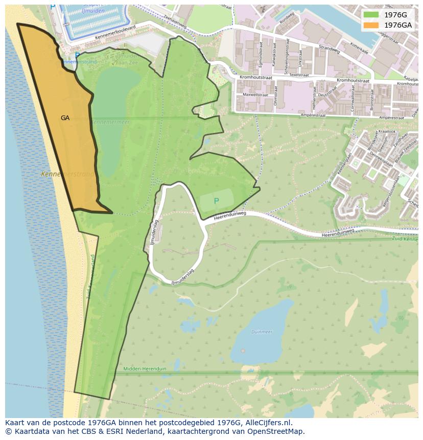 Afbeelding van het postcodegebied 1976 GA op de kaart.