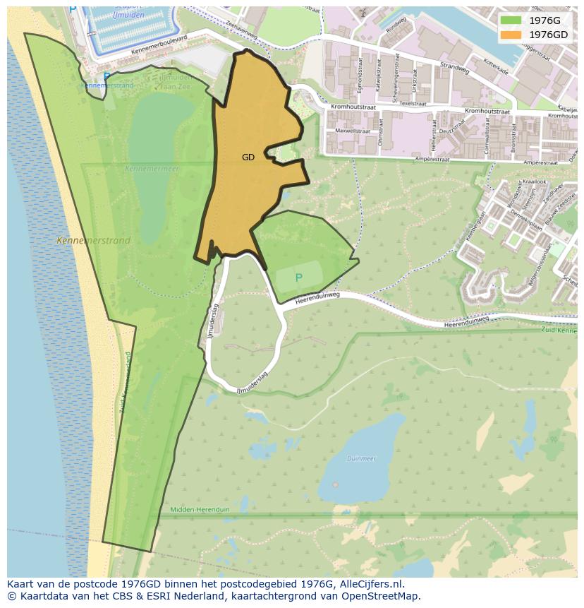 Afbeelding van het postcodegebied 1976 GD op de kaart.