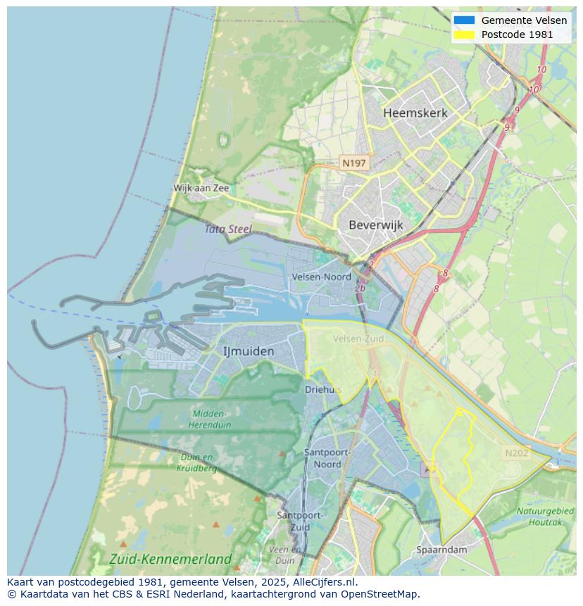 Afbeelding van het postcodegebied 1981 op de kaart.