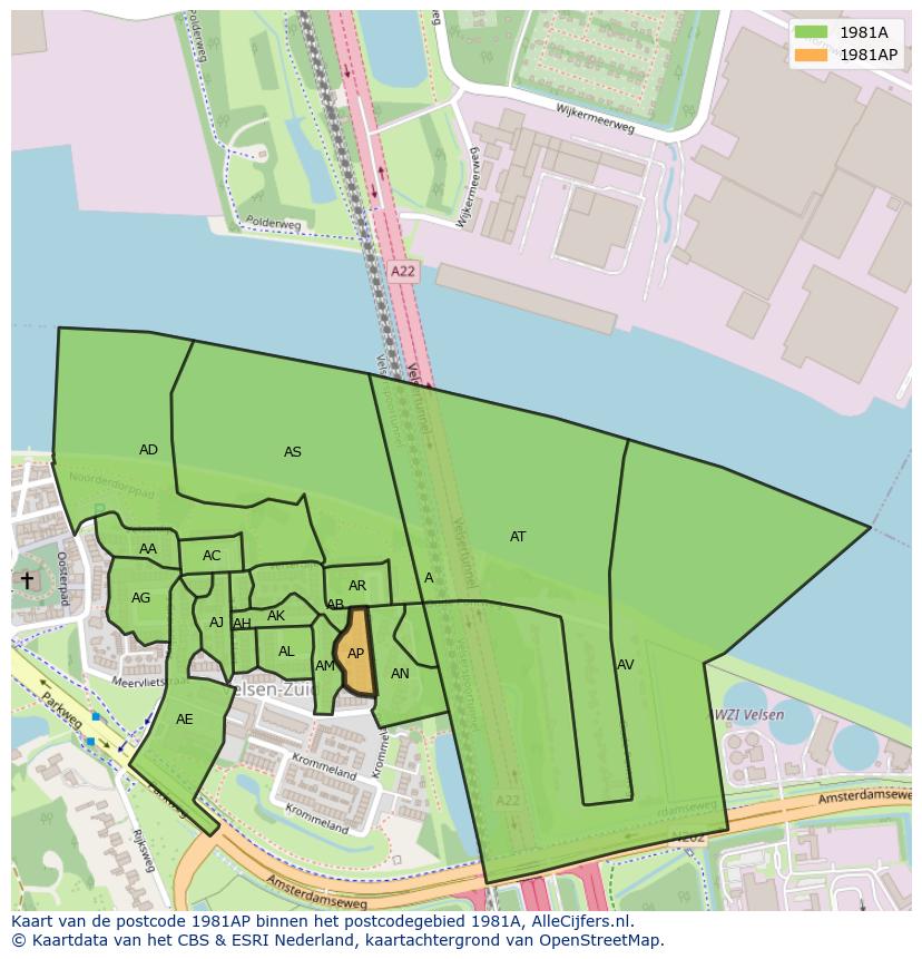 Afbeelding van het postcodegebied 1981 AP op de kaart.