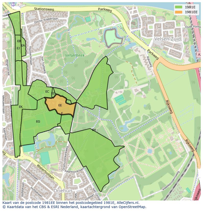 Afbeelding van het postcodegebied 1981 EE op de kaart.