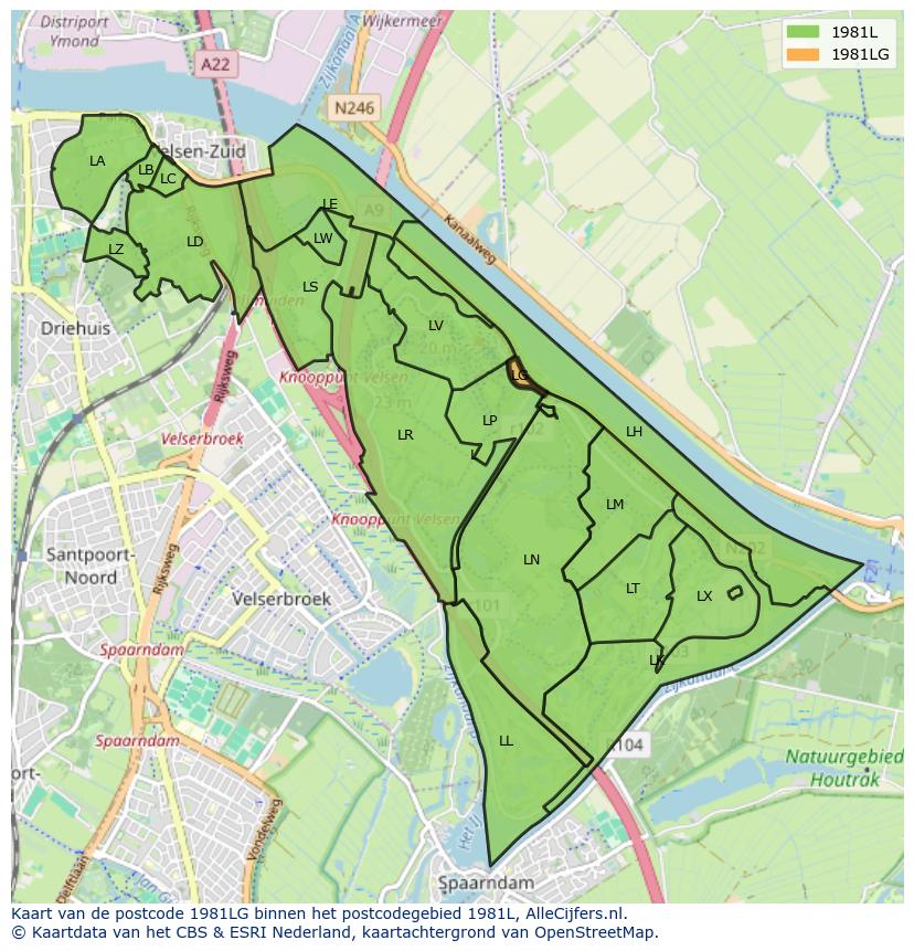 Afbeelding van het postcodegebied 1981 LG op de kaart.