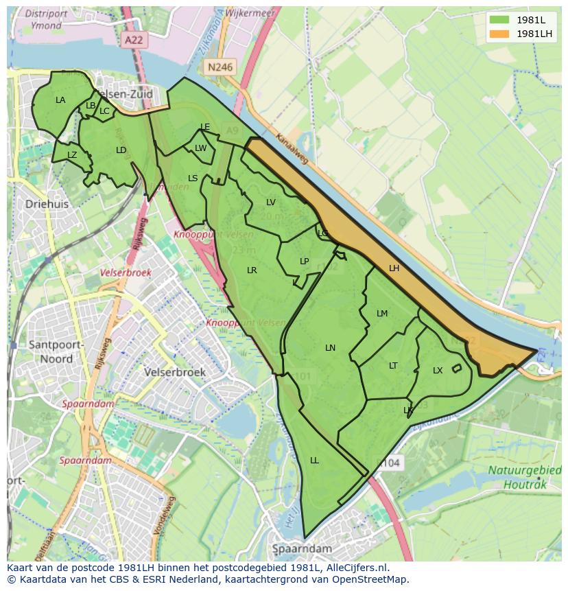 Afbeelding van het postcodegebied 1981 LH op de kaart.