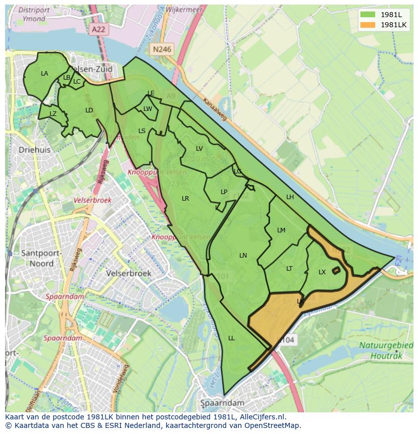 Afbeelding van het postcodegebied 1981 LK op de kaart.