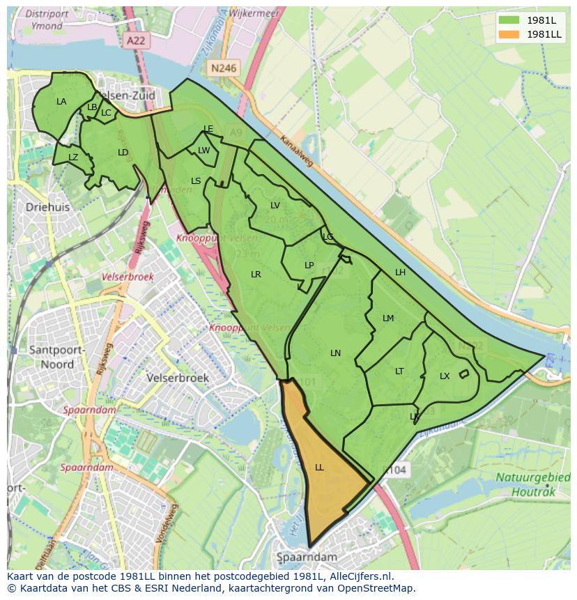 Afbeelding van het postcodegebied 1981 LL op de kaart.