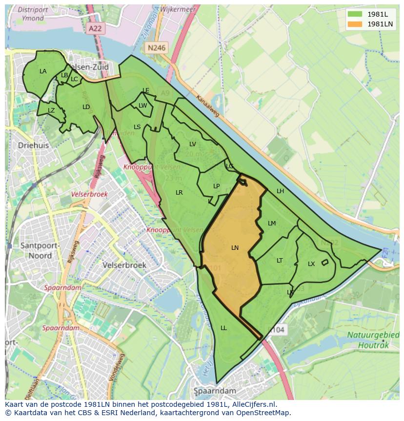 Afbeelding van het postcodegebied 1981 LN op de kaart.