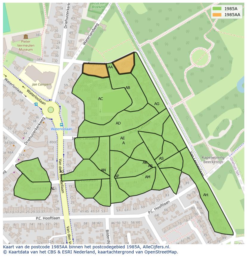 Afbeelding van het postcodegebied 1985 AA op de kaart.