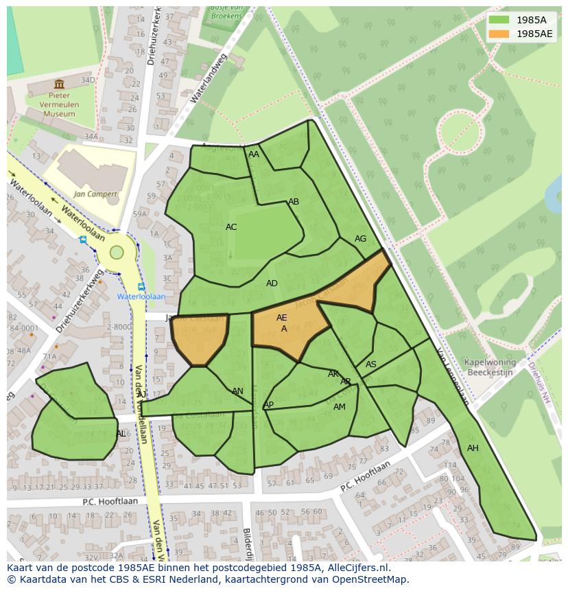 Afbeelding van het postcodegebied 1985 AE op de kaart.