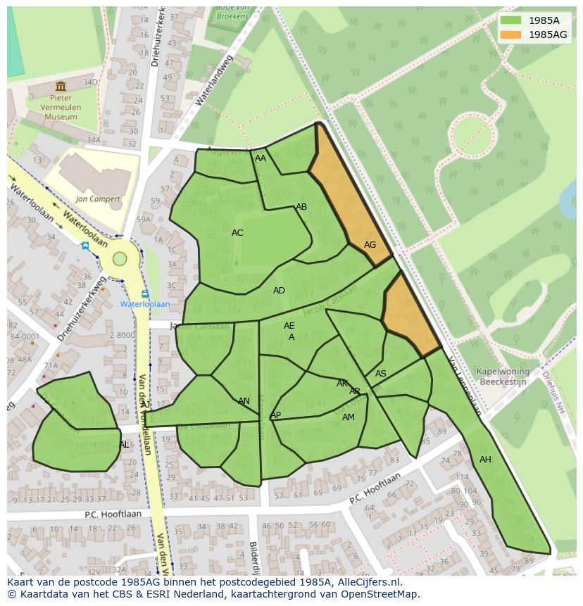 Afbeelding van het postcodegebied 1985 AG op de kaart.