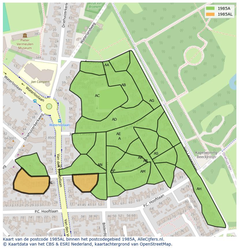 Afbeelding van het postcodegebied 1985 AL op de kaart.