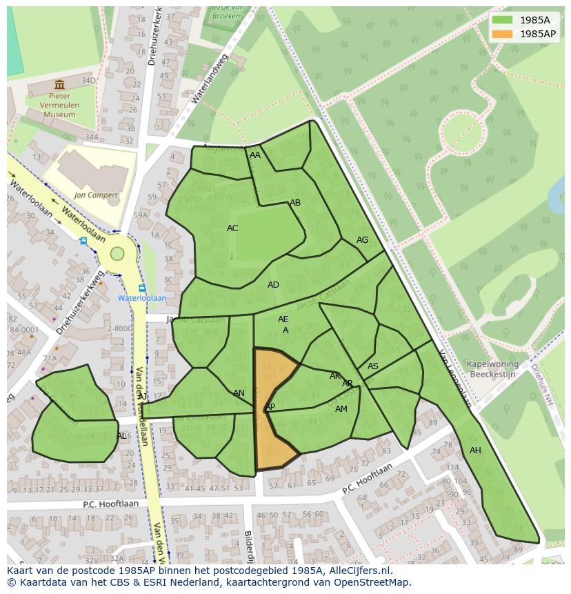 Afbeelding van het postcodegebied 1985 AP op de kaart.