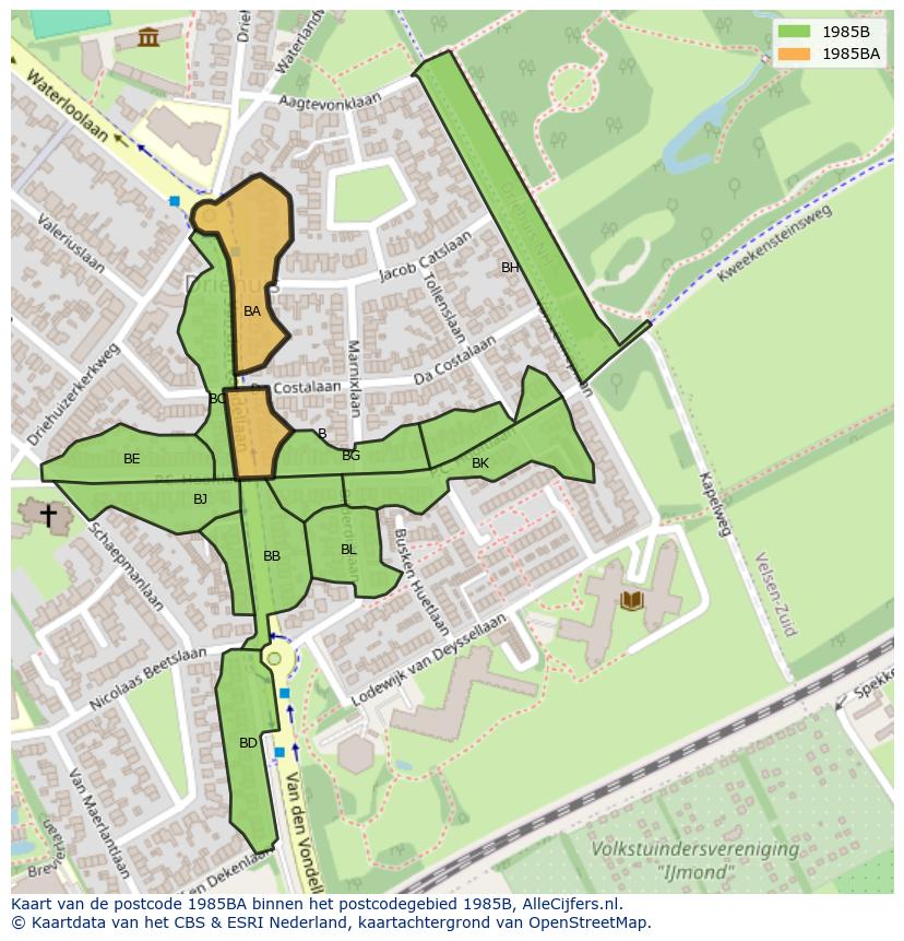 Afbeelding van het postcodegebied 1985 BA op de kaart.