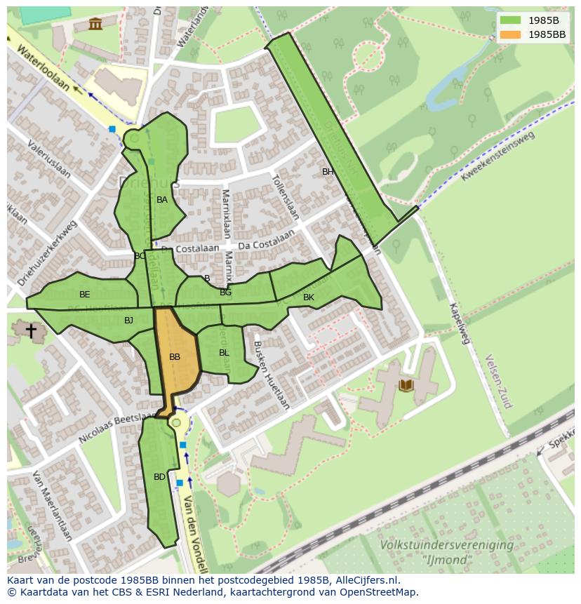 Afbeelding van het postcodegebied 1985 BB op de kaart.