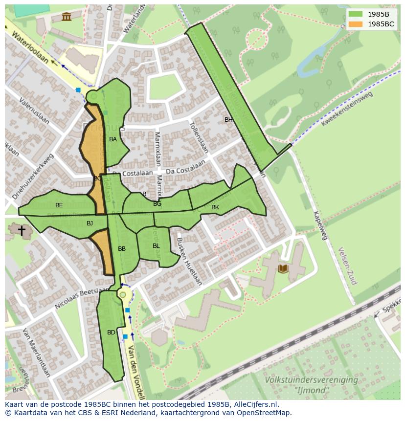Afbeelding van het postcodegebied 1985 BC op de kaart.