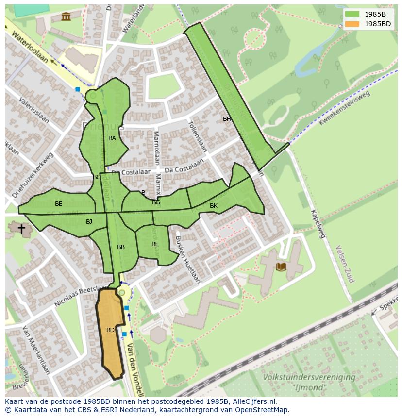 Afbeelding van het postcodegebied 1985 BD op de kaart.