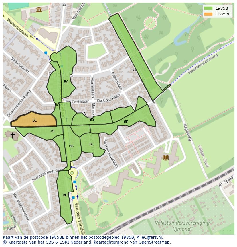 Afbeelding van het postcodegebied 1985 BE op de kaart.
