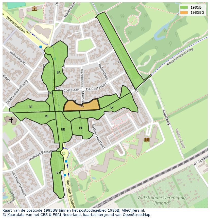 Afbeelding van het postcodegebied 1985 BG op de kaart.