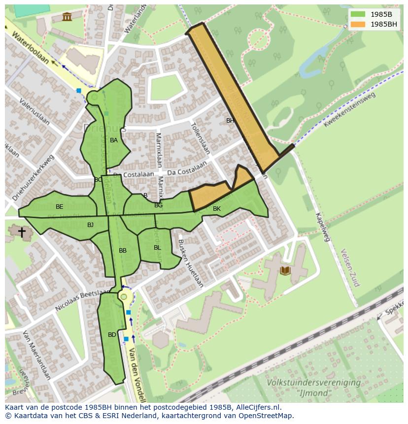Afbeelding van het postcodegebied 1985 BH op de kaart.