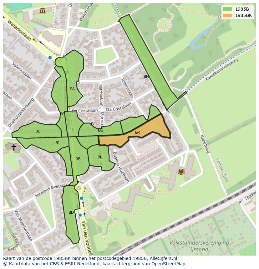 Afbeelding van het postcodegebied 1985 BK op de kaart.