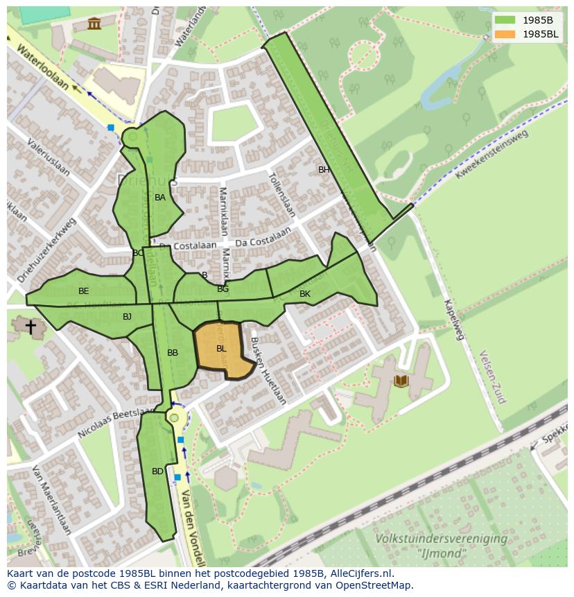 Afbeelding van het postcodegebied 1985 BL op de kaart.